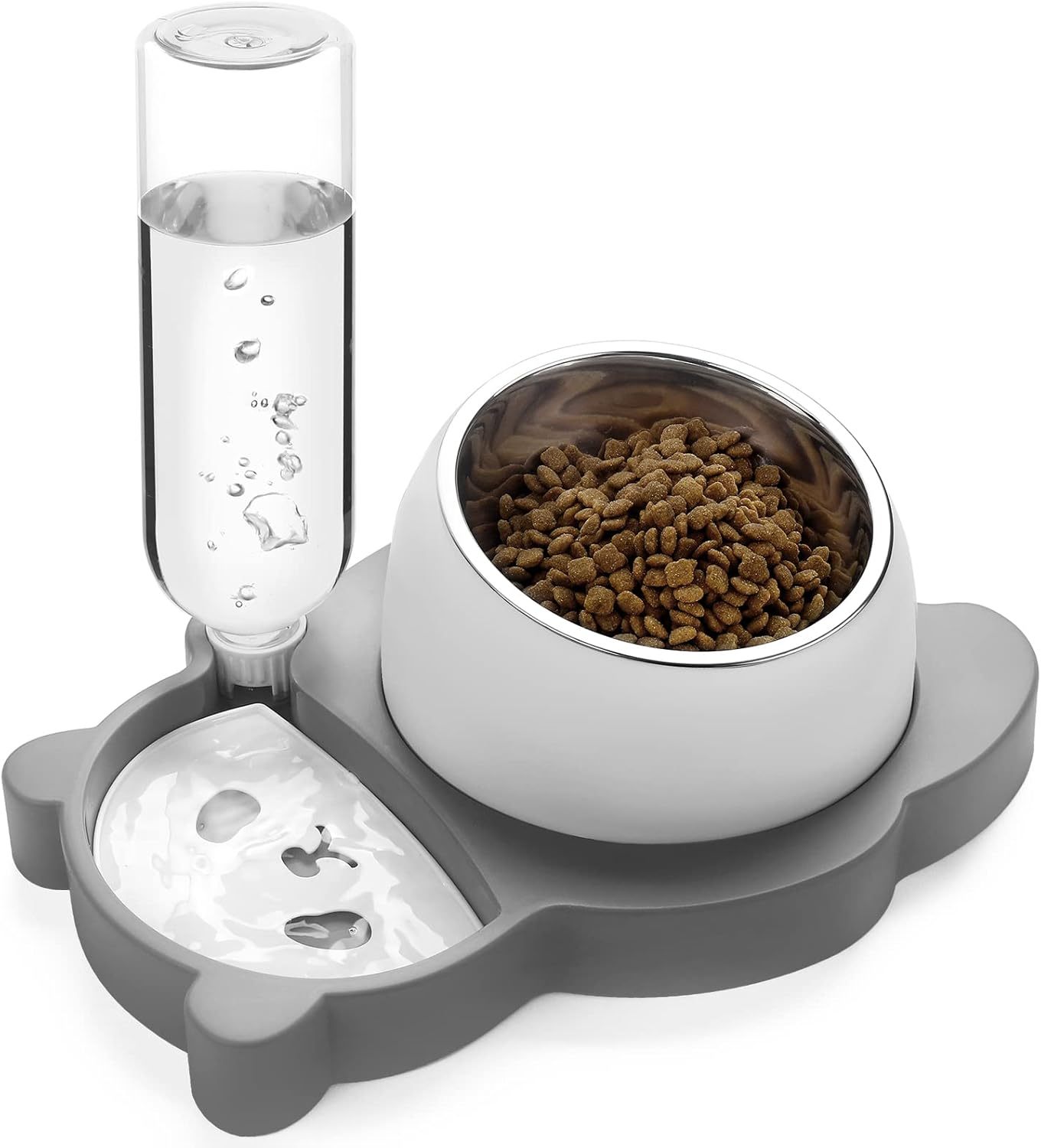 Elevated Tilted Pet Bowl Set with Automatic Water Dispenser