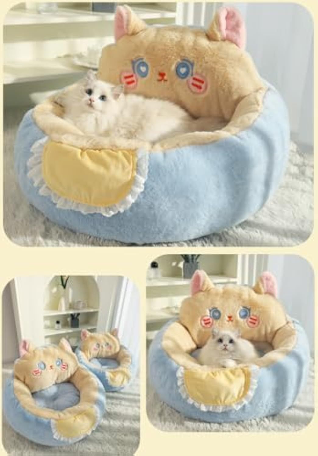 Cute Indoor Cat Bed – Removable Washable Fluffy Plush Tent