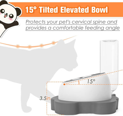 Elevated Tilted Pet Bowl Set with Automatic Water Dispenser