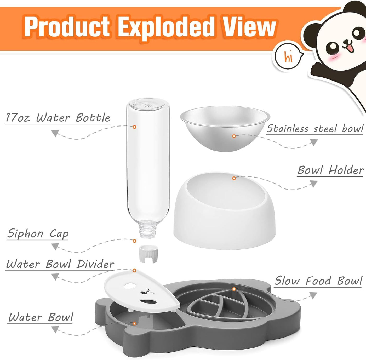 Elevated Tilted Pet Bowl Set with Automatic Water Dispenser