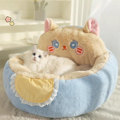 Cute Indoor Cat Bed – Removable Washable Fluffy Plush Tent