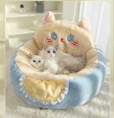 Cute Indoor Cat Bed – Removable Washable Fluffy Plush Tent