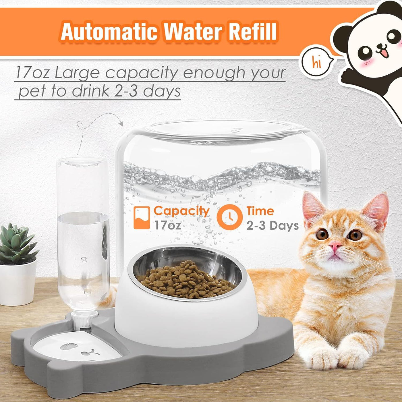 Elevated Tilted Pet Bowl Set with Automatic Water Dispenser