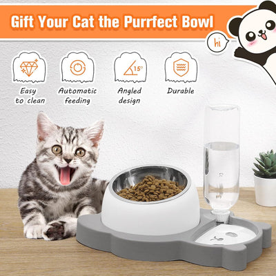 Elevated Tilted Pet Bowl Set with Automatic Water Dispenser